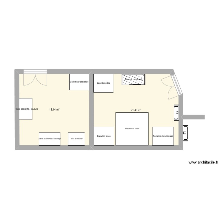 Local soudure. Plan de 2 pièces et 40 m2