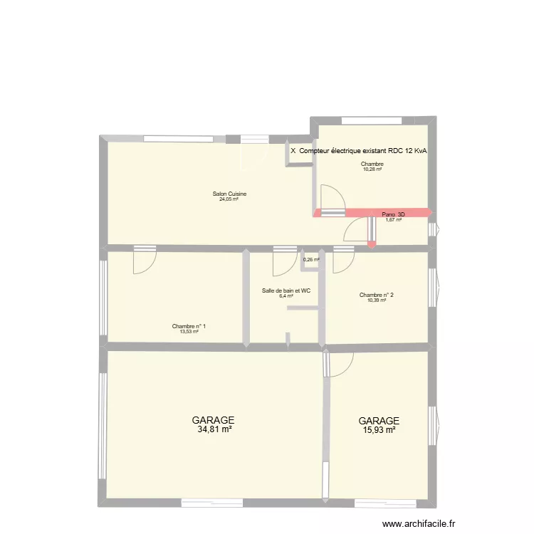 Appartement du RDC origine avec Garage et futur zone modifi&eacute;e en appartement. Plan de 0 pièce et 0 m2