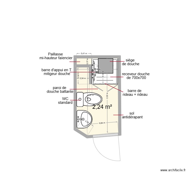 loukrissi saida. Plan de 1 pièce et 2 m2