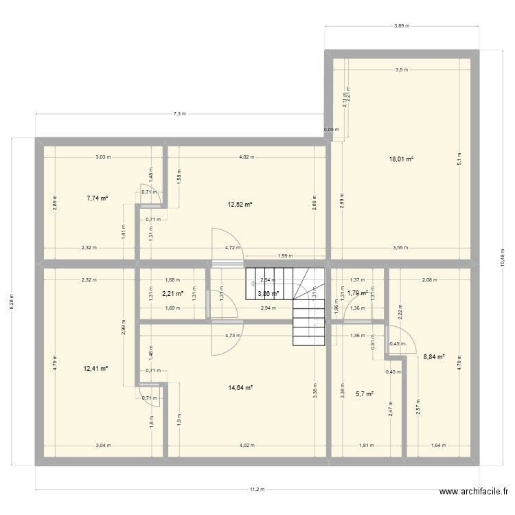 Meyjande étage nouvel escalier + WC. Plan de 10 pièces et 88 m2