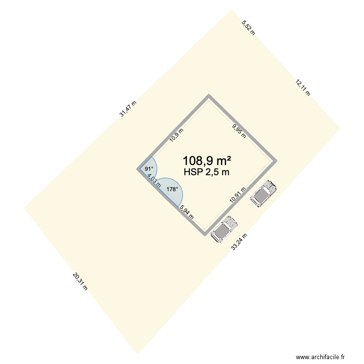 plan de masse 2. Plan de 1 pièce et 109 m2