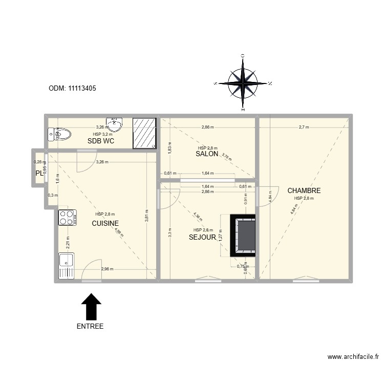 PLAN 2D. Plan de 7 pièces et 42 m2