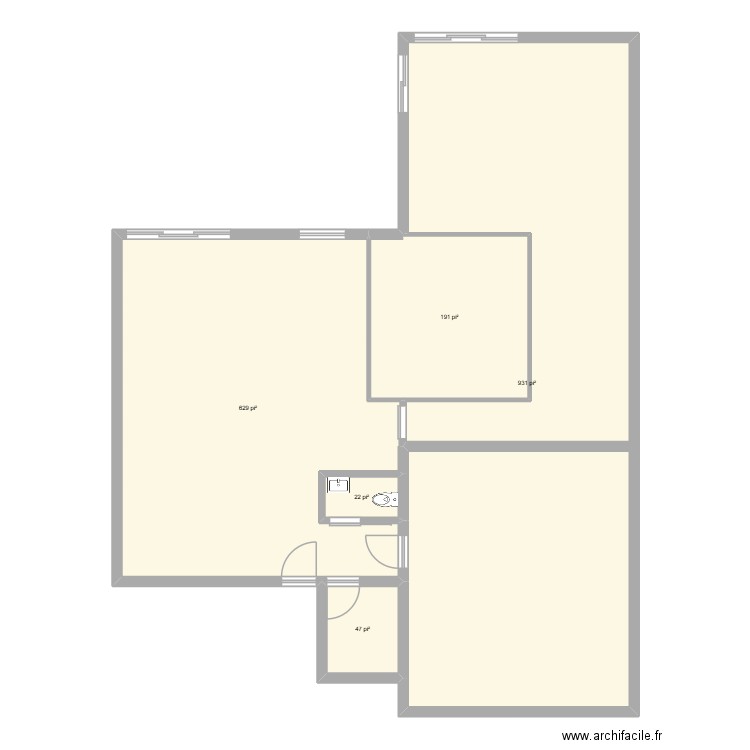 1er croquis. Plan de 5 pièces et 169 m2