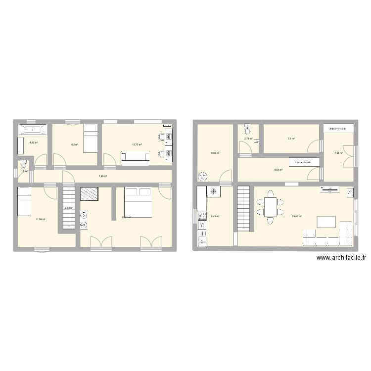 plan nezel 4 chambres. Plan de 15 pièces et 146 m2