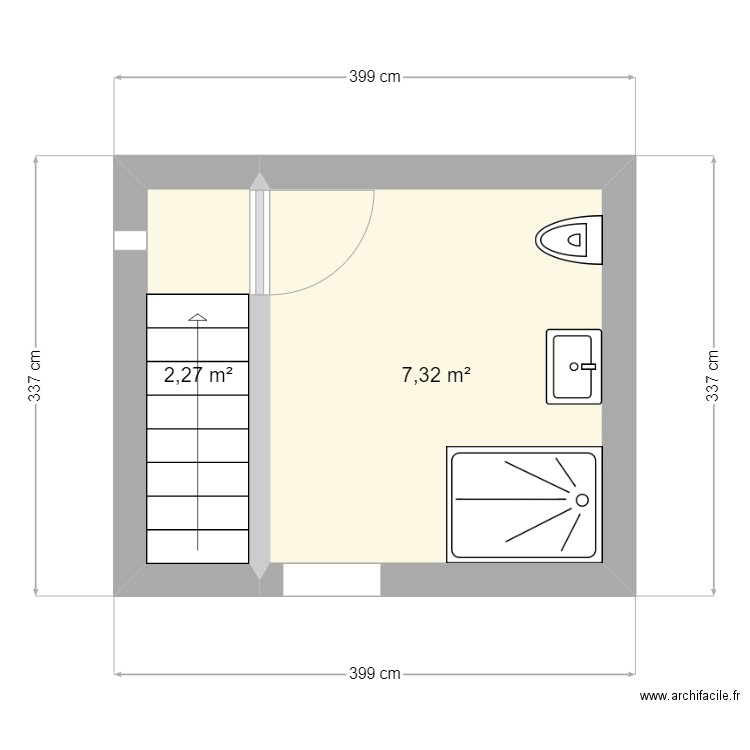 SDB. Plan de 2 pièces et 10 m2