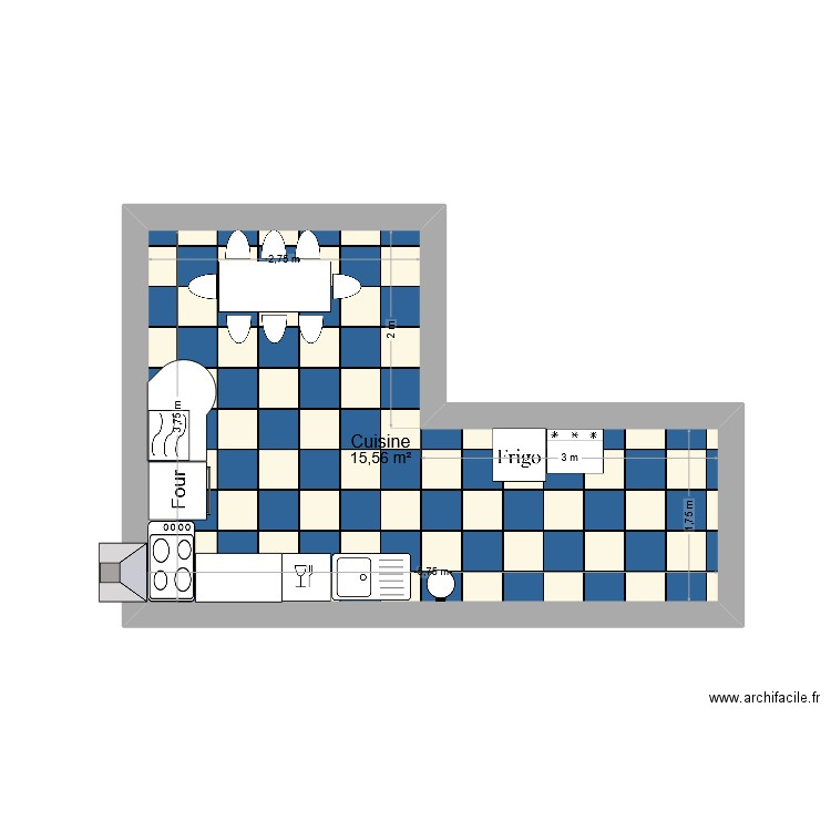 ray. Plan de 1 pièce et 16 m2
