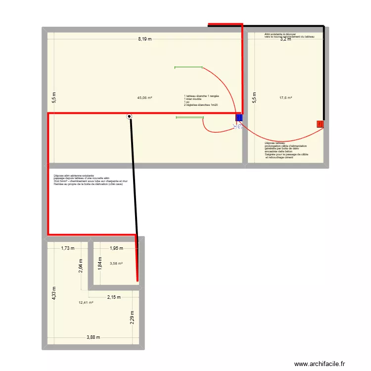 TARDIEUX - plan &eacute;lec. Plan de 4  et 79 m²