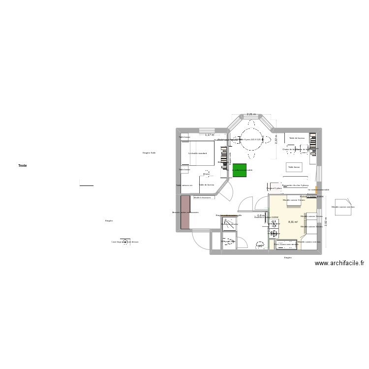 Haie Vignée 13. Plan de 1 pièce et 8 m2