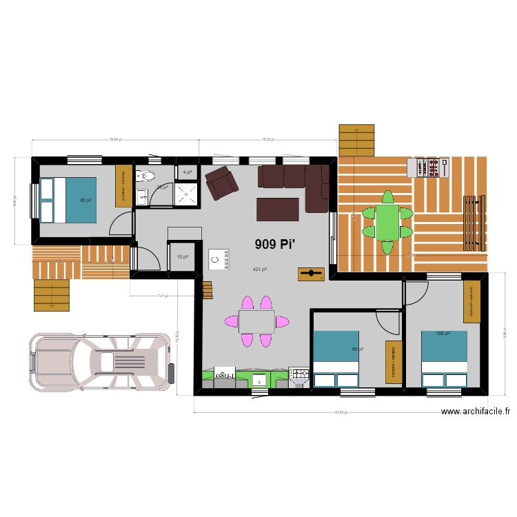 chalet 5. Plan de 7 pièces et 69 m2