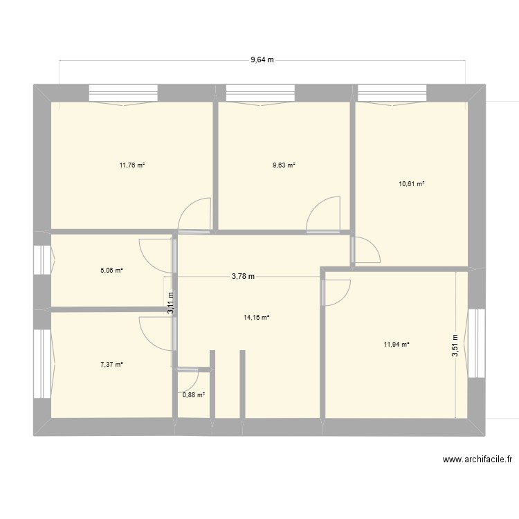 EDL R+1. Plan de 8 pièces et 71 m2