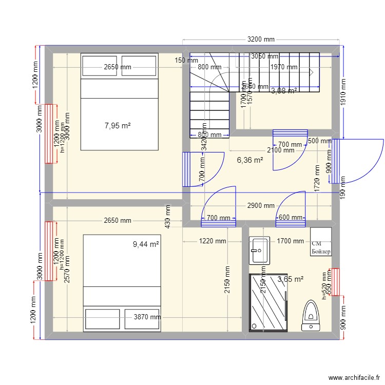ЕБ 8. Plan de 12 pièces et 95 m2