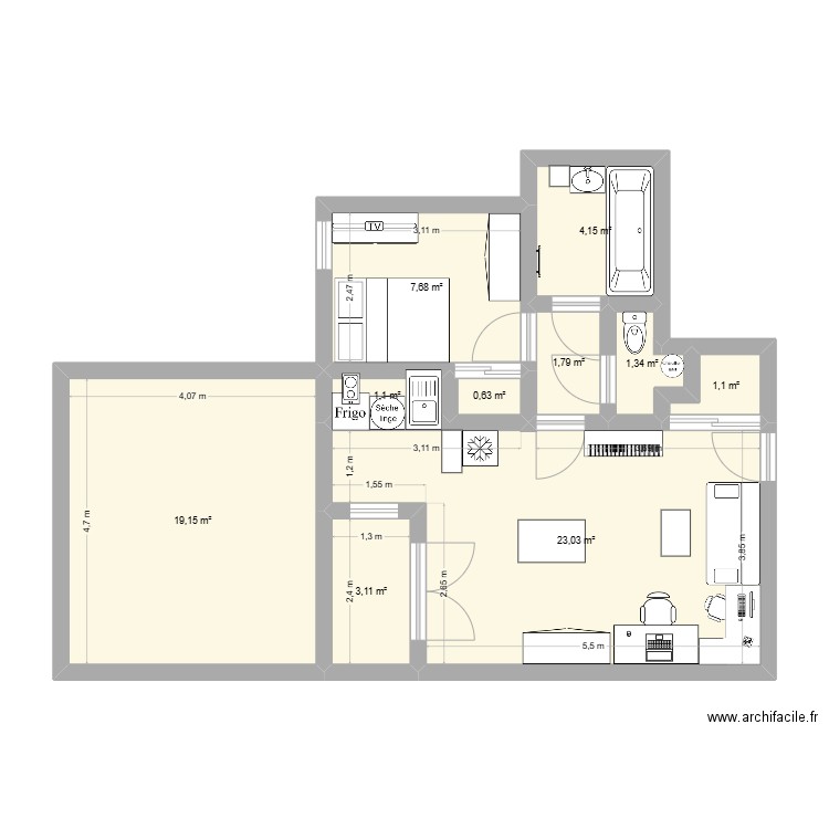lheu bis. Plan de 10 pièces et 63 m2