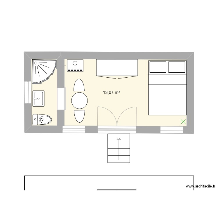 Roulotte. Plan de 1 pièce et 13 m2