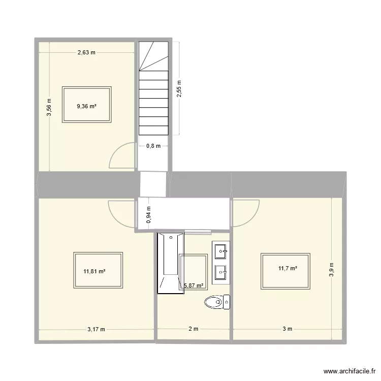 Grange 1er etage. Plan de 4 pièces et 39 m²