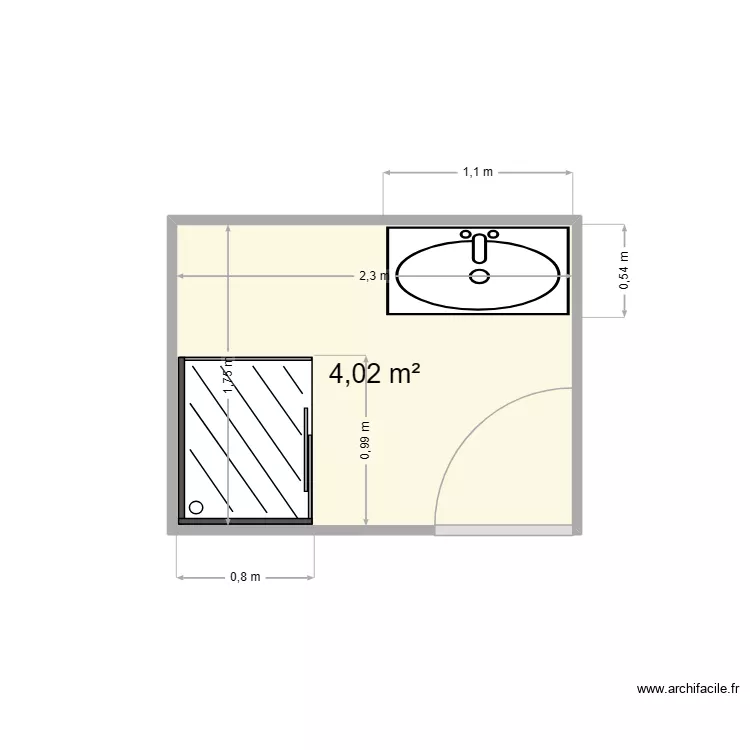 Plan SDB. Plan de 1 Pièce et 4 m²