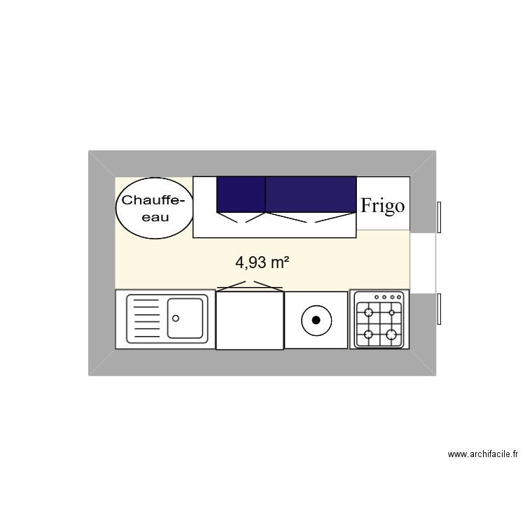 cuisine. Plan de 1 pièce et 5 m2