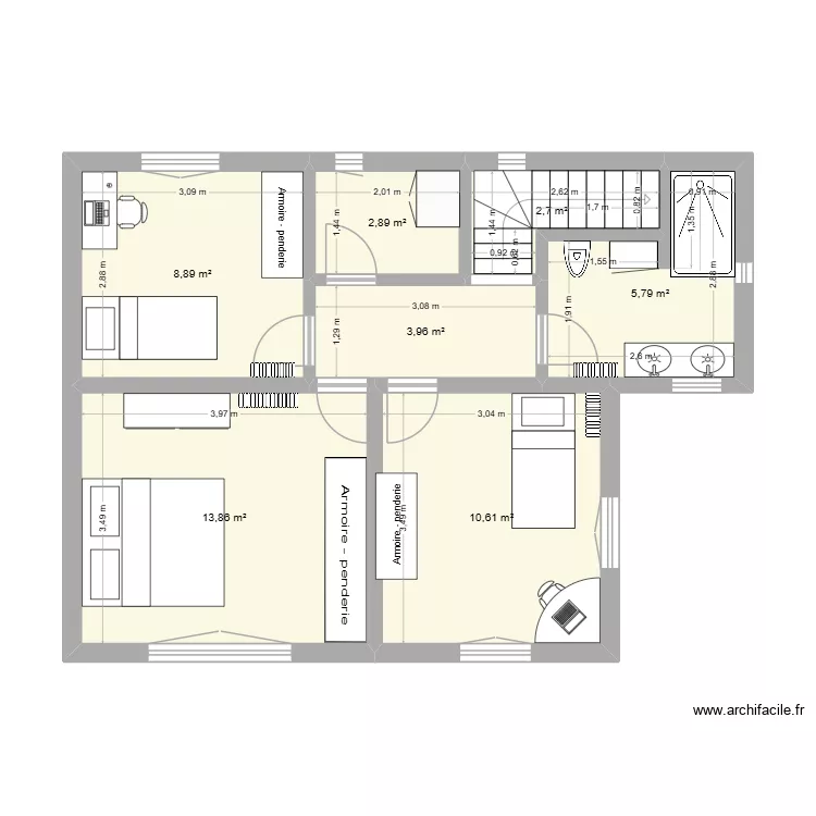 Chambres. Plan de 7 et 49 m² Chambres. Plan de 7 et 49 m²