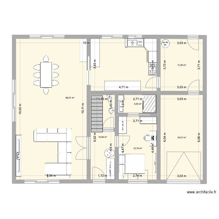 Maison-lHay. Plan de 6 pièces et 124 m2