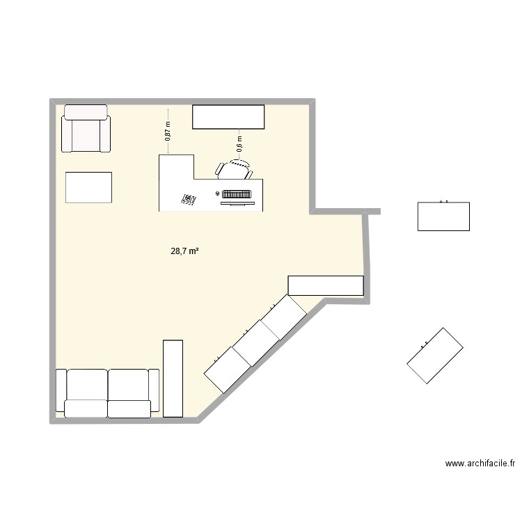 bureau. Plan de 1 pièce et 29 m2