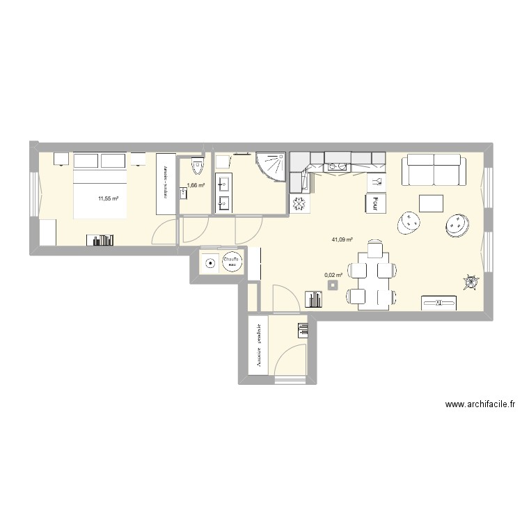 Clamart, projet version SDB 2. Plan de 4 pièces et 54 m2