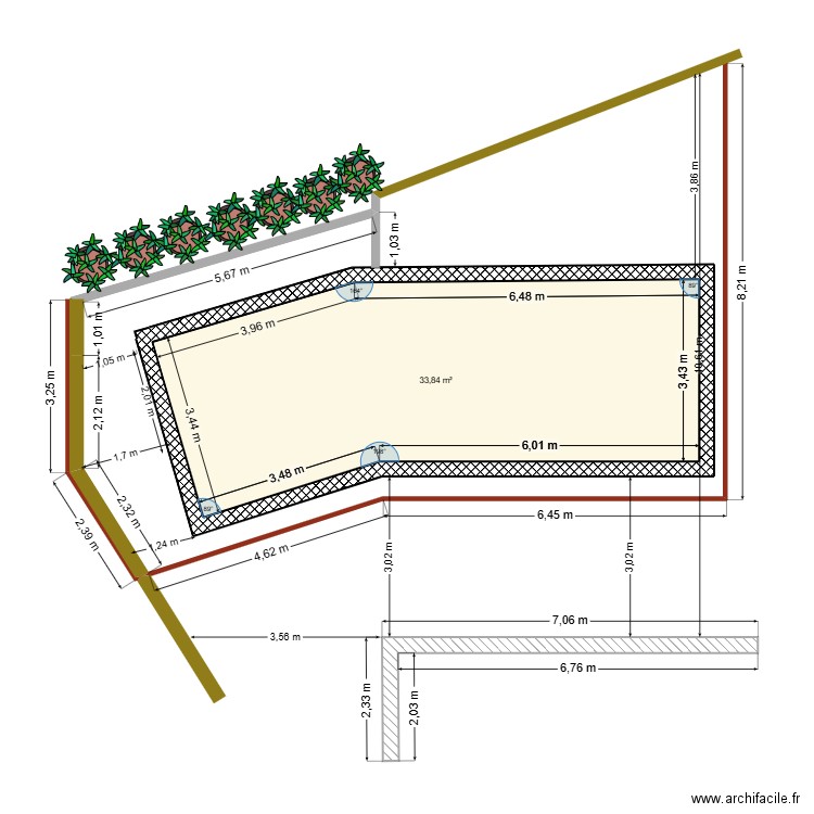 Piscine Pyla. Plan de 1 pièce et 34 m2