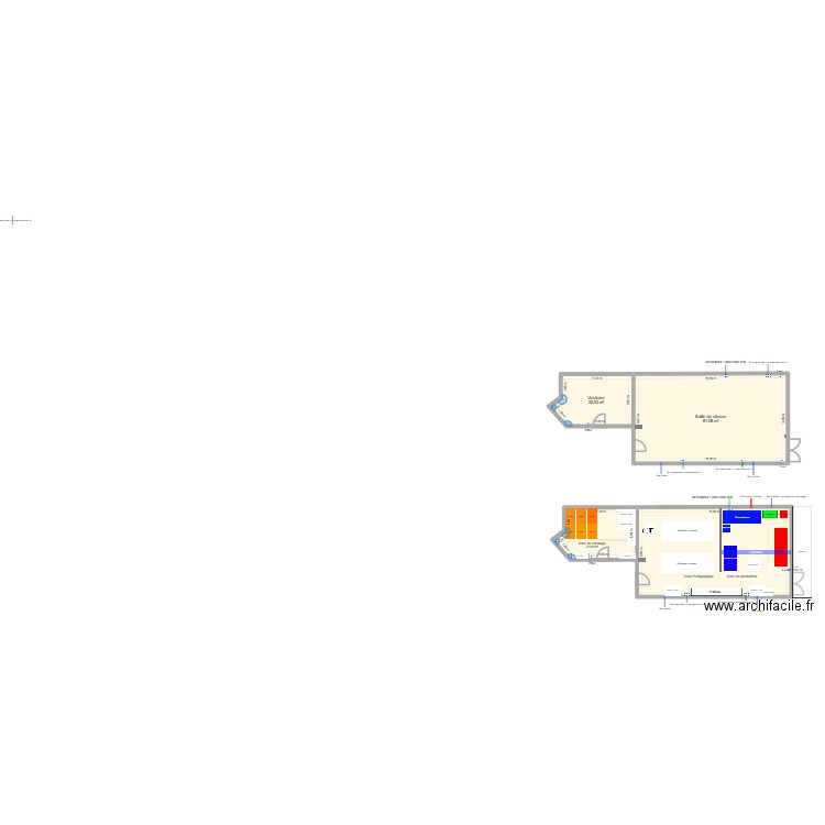 Locaux Brasserie actuels. Plan de 4 pièces et 206 m2