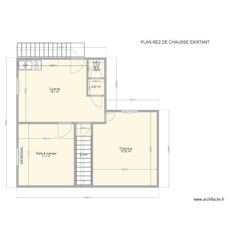 PLAN  REZ DE CHAUSSEE. Plan de 6 pièces et 48 m2