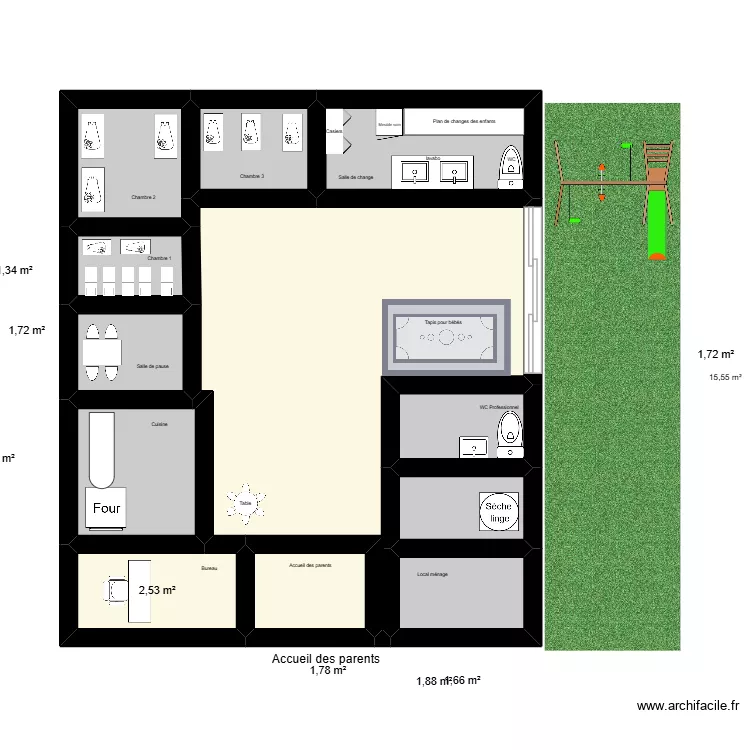 Plan Micro-cr&egrave;che. Plan de 12  et 41 m²