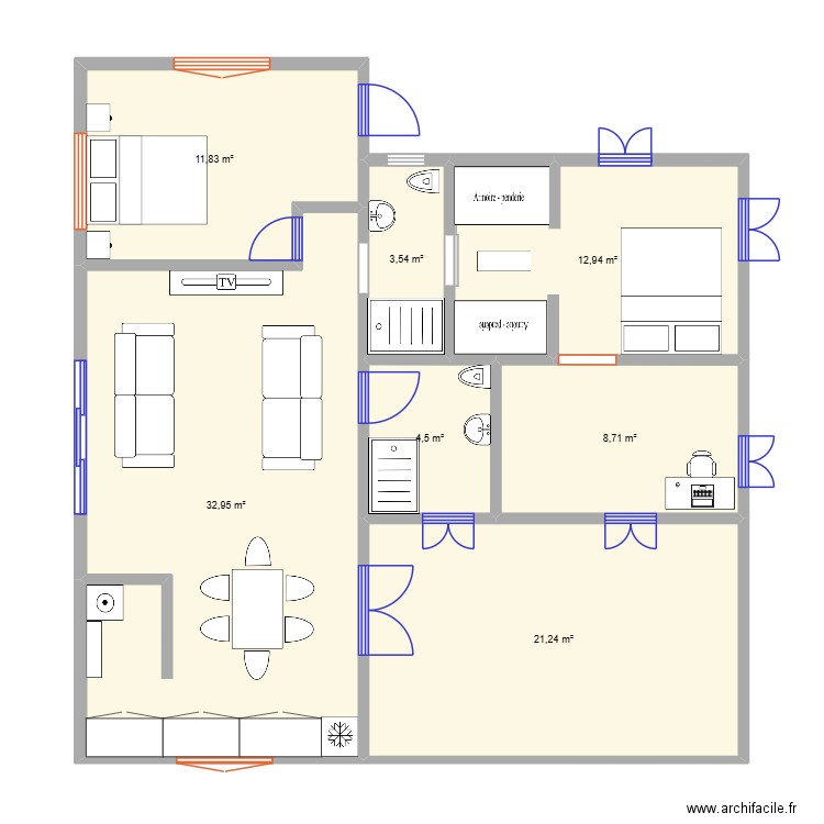 Fontarabie 0925. Plan de 7 pièces et 96 m2