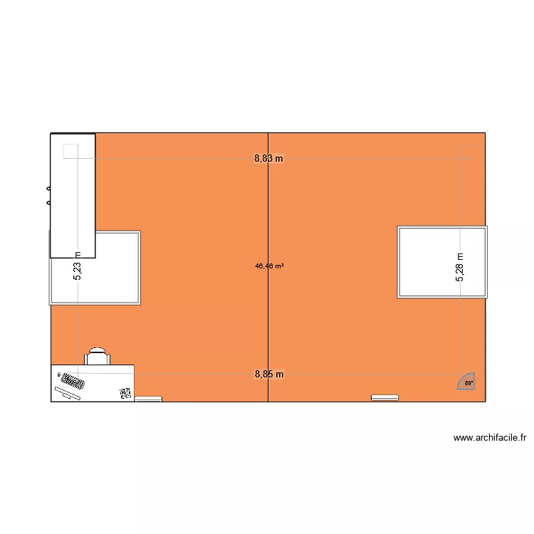 chambre. Plan de 1  et 46 m²