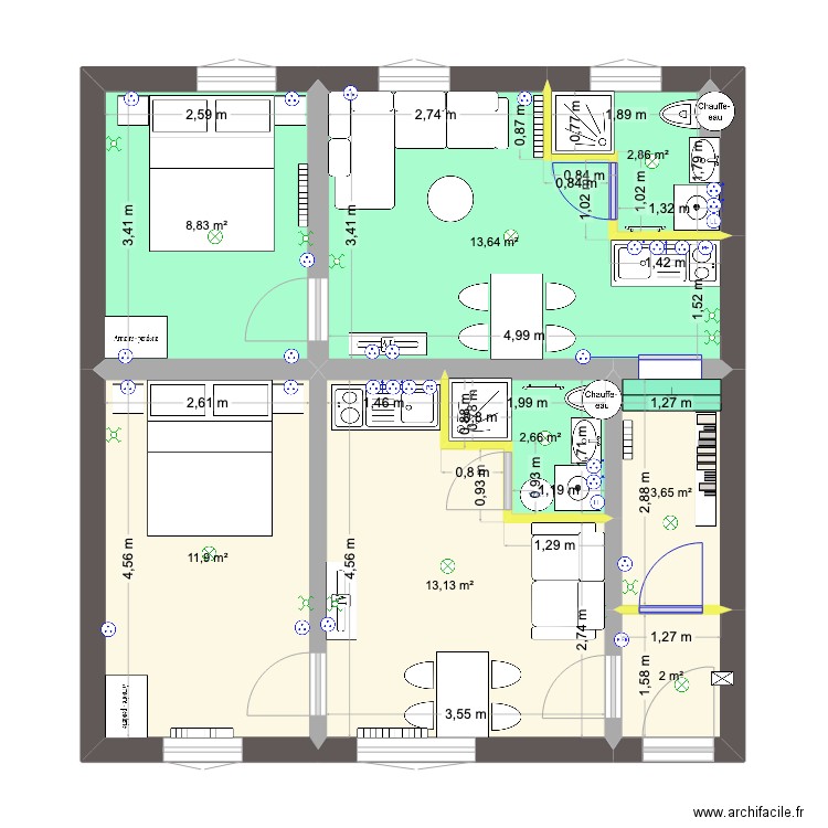 Plan Strasbourg version 4. Plan de 8 pièces et 59 m2