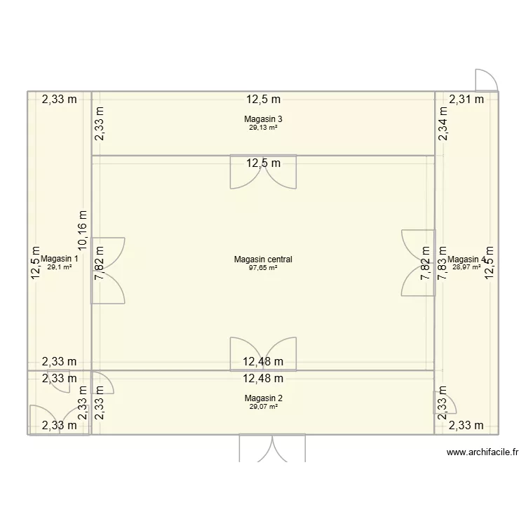 Magasin. Plan de 5 Pièces et 214 m² Magasin. Plan de 5 Pièces et 214 m²