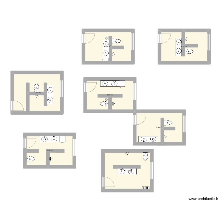 Sdb. Plan de 7 pièces et 65 m2