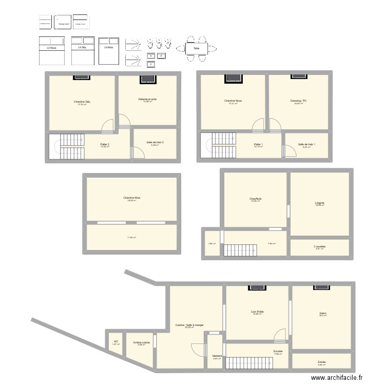 notre maison. Plan de 23 pièces et 255 m2