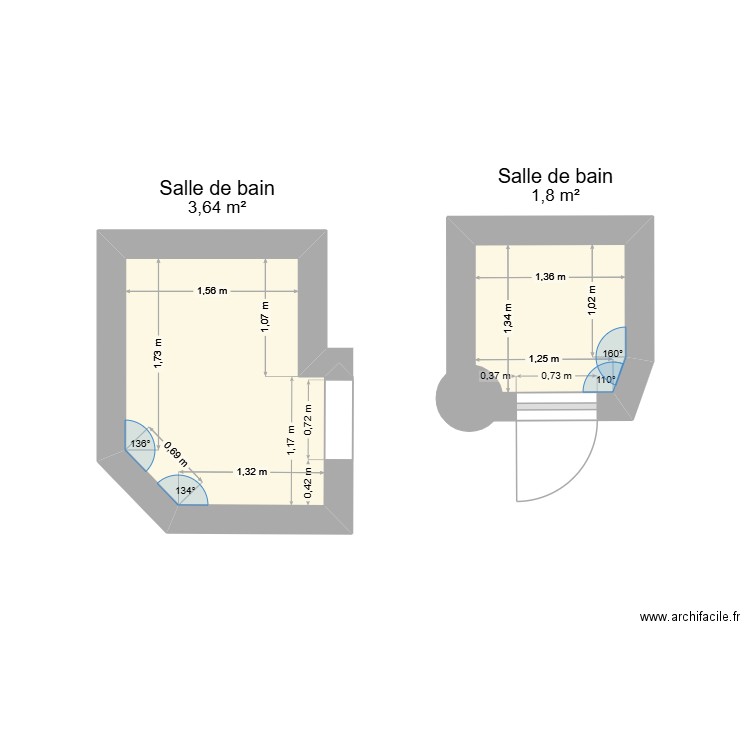 Projet salle de bain Alain Yahia. Plan de 2 pièces et 5 m2