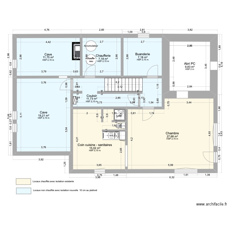 Verchères 18a - Sous-sol projet. Plan de 8 pièces et 110 m2