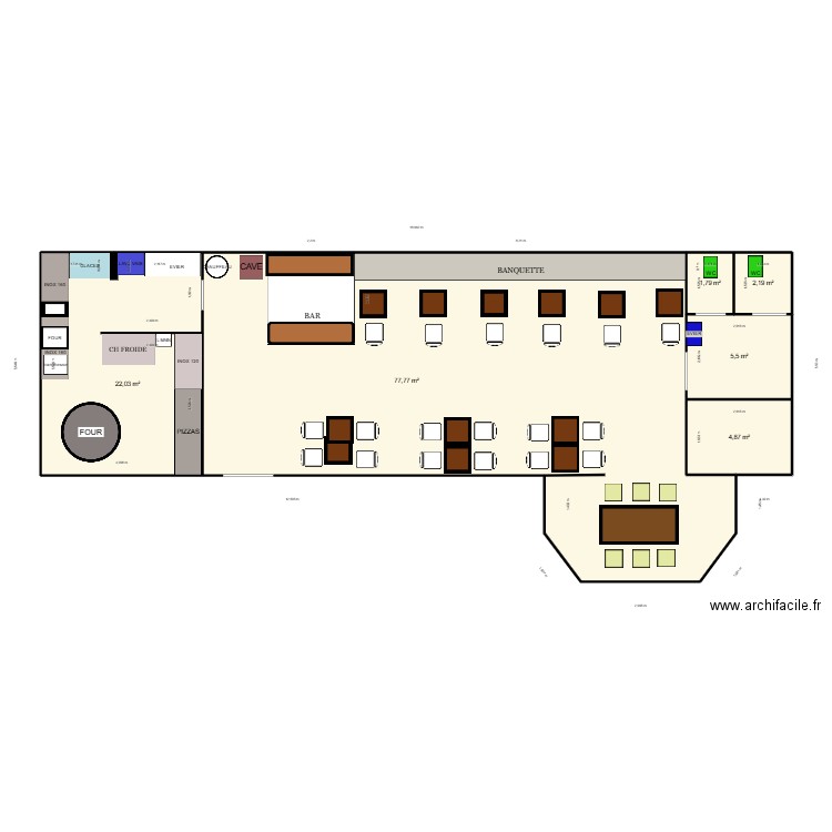 SALLE. Plan de 6 pièces et 114 m2