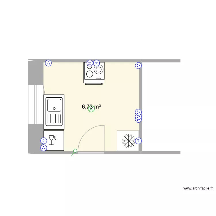 Cuisine. Plan de 1 Pièce et 7 m² Cuisine. Plan de 1 Pièce et 7 m²
