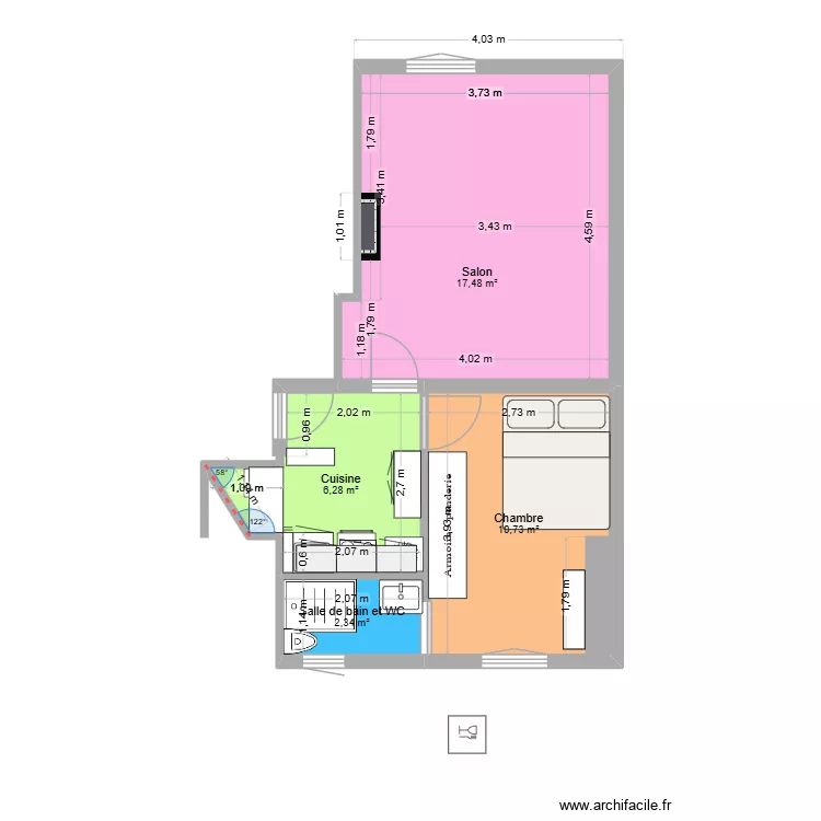 Appart Priscille V3. Plan de 4  et 37 m²