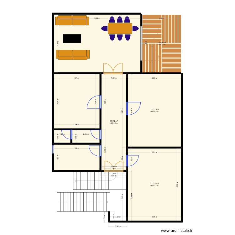 Plan maison Ait Smail_Version palier sur appart. Plan de 9 pièces et 119 m2