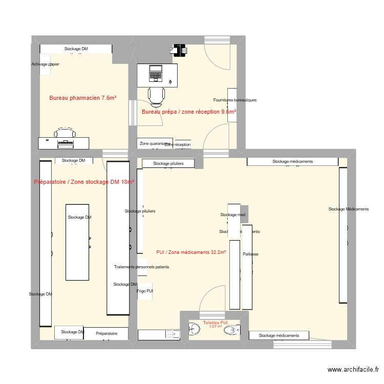 pui v5. Plan de 5 pièces et 71 m2