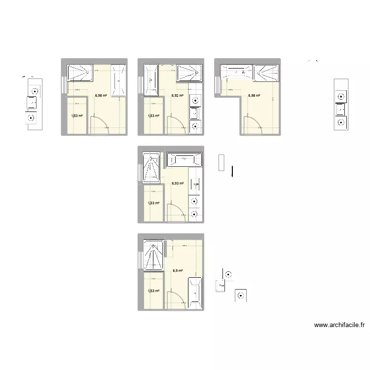 SdB. Plan de 9  et 41 m²