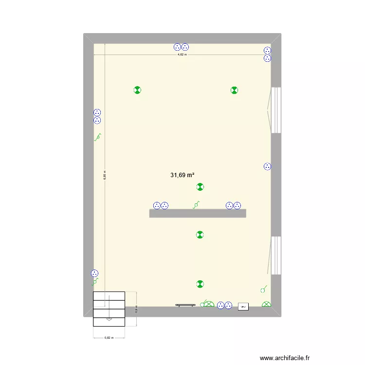 2 pi&egrave;ces &eacute;lec. Plan de 