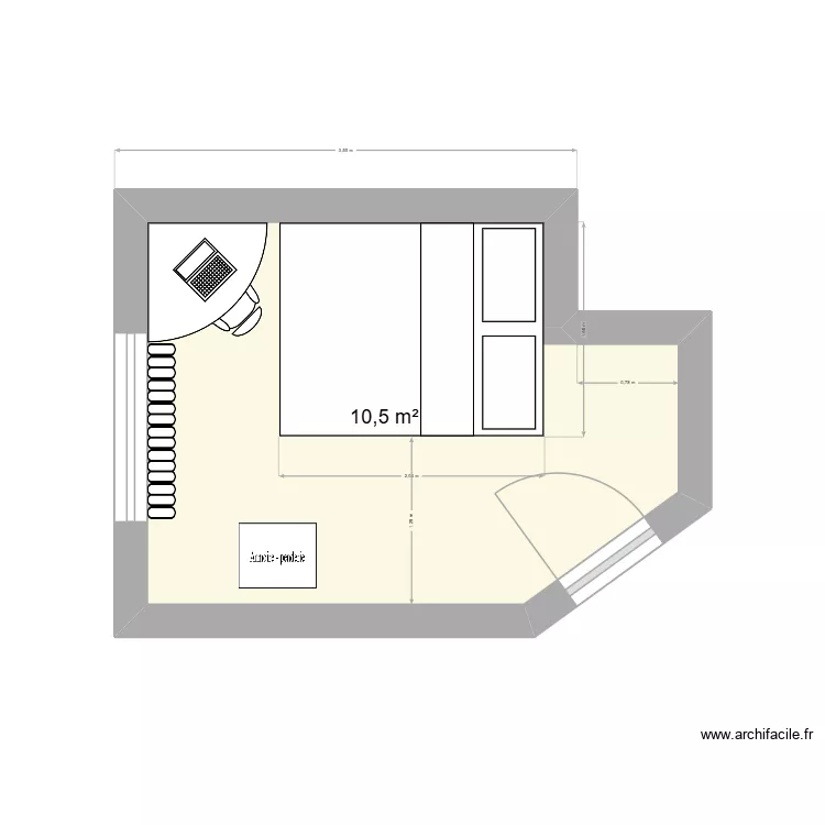 Chambre Baptiste. Plan de 1  et 11 m²