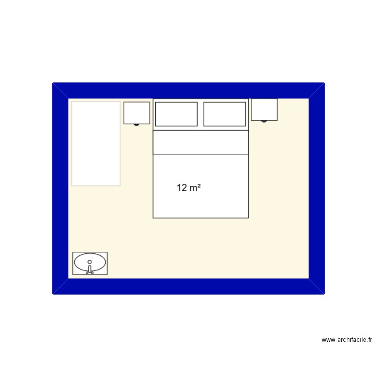 Chambre RDC option 1. Plan de 1 pièce et 12 m2