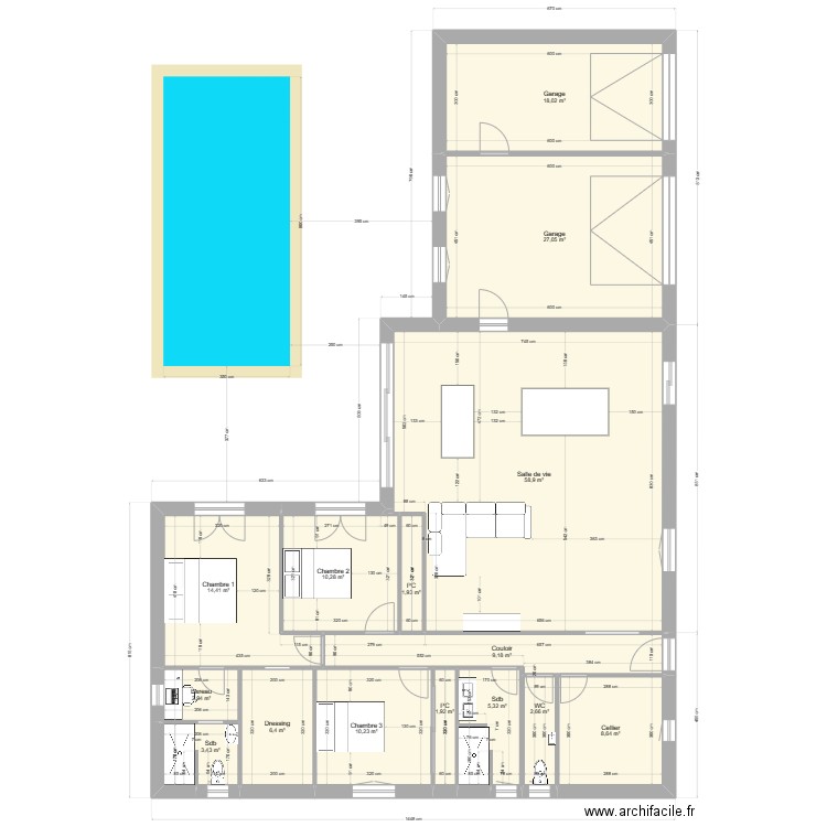 béa7. Plan de 15 pièces et 181 m2