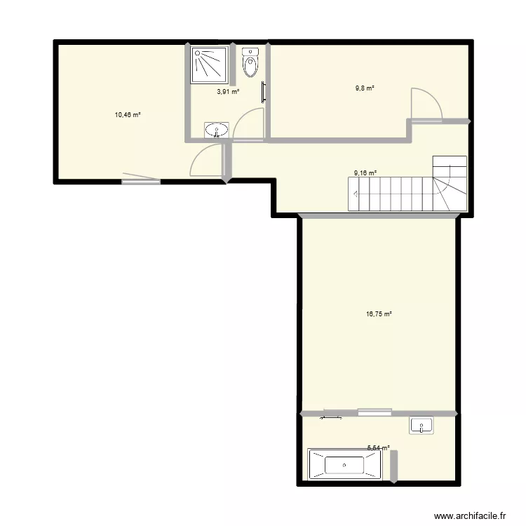 appartement wc douche en CARRE FOND FOND. Plan de 6 pièces et 56 m²