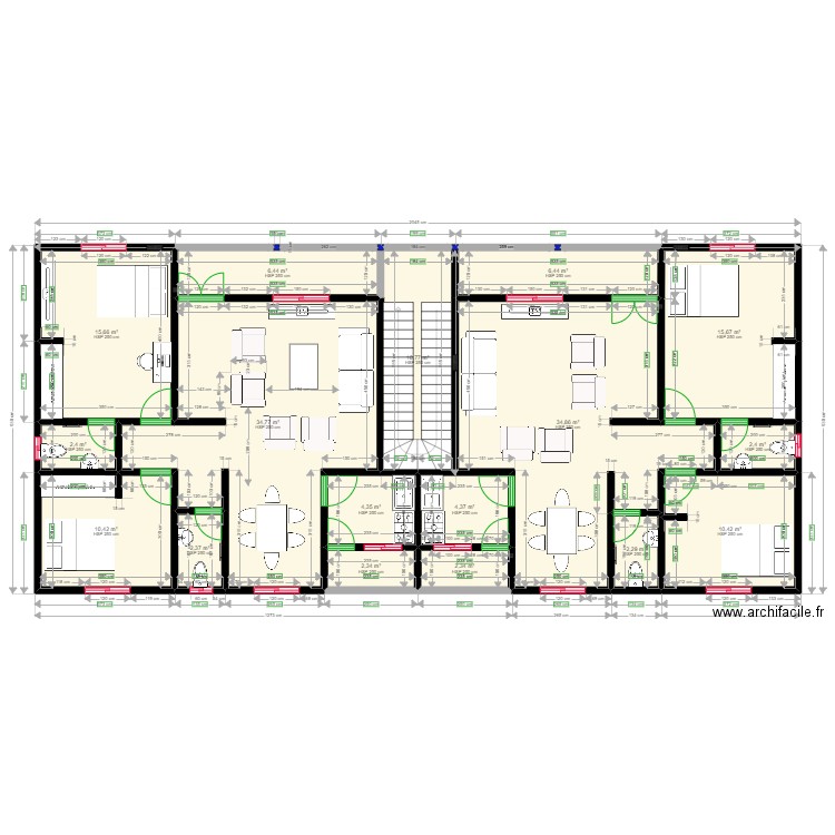 Plan François bon 00. Plan de 17 pièces et 168 m2