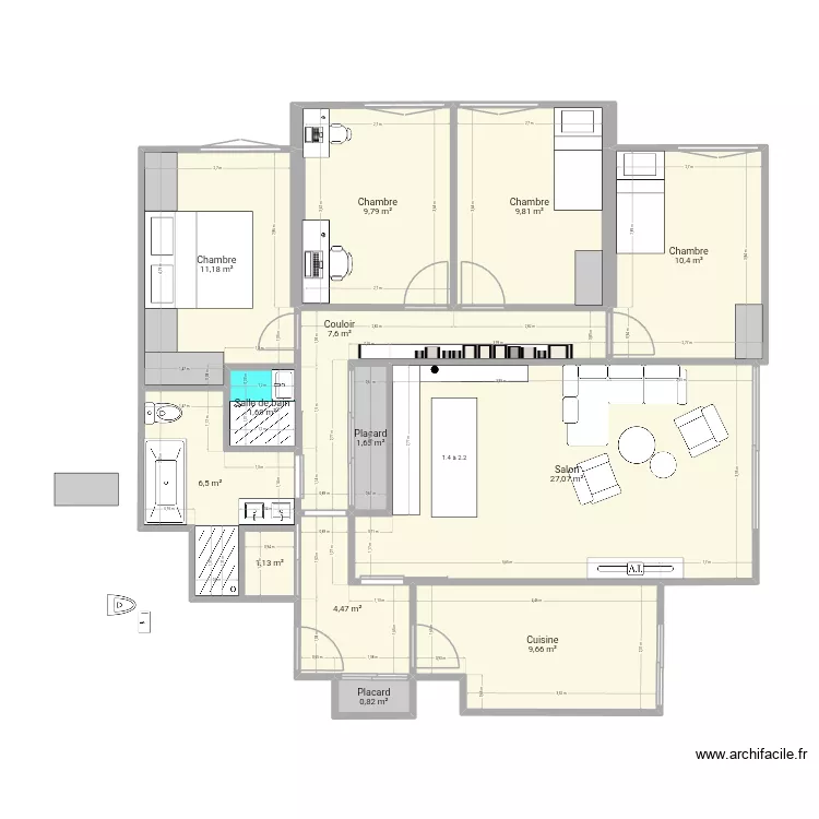 Casa 2. Plan de 13 pièces et 102 m²