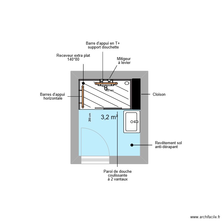 Projet DAOUDI 1. Plan de 1 pièce et 3 m2